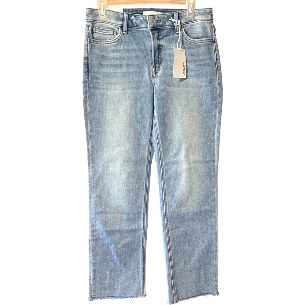 NEW VERVET Size 29 Melissa Mid-Rise Straight Leg Jeans Light Wash Raw Hem - Picture 2 of 10